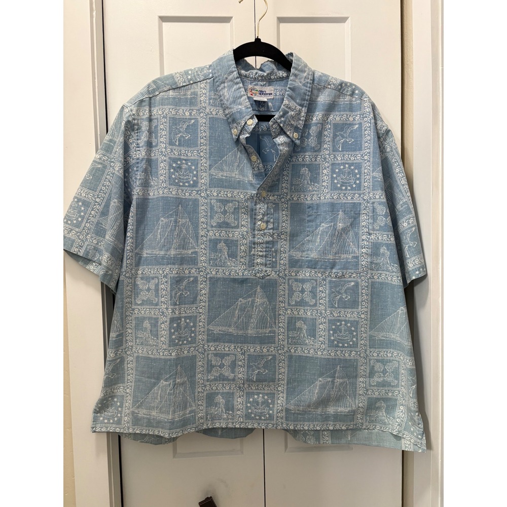Reyn Spooner Mens XXL Blue Nautical Sailboat Lighthouse Pullover Hawaiian Shirt